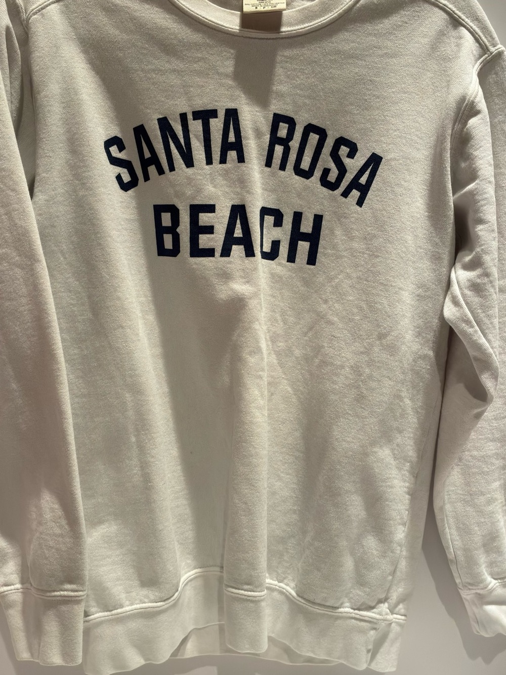 Comfort Colors White Crewneck with Navy 'Santa Rosa Beach' Print